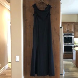 Black evening gown with transparent cap sleeves